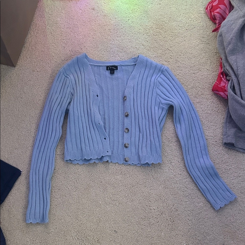 Light Blue Ribbed Cardigan Sweater